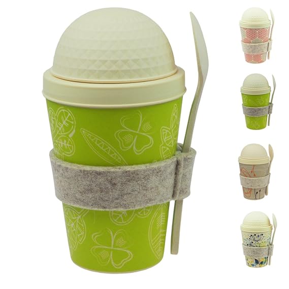 ebos Müsli-to-Go Becher aus Bambus | Müslibecher, Müslischale | wiederverwendbar, natürliche Materialien, umweltfreundlich, l
