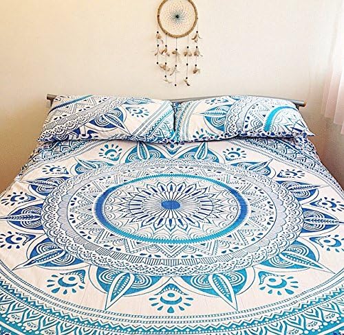 Tanya Handicrafts King Size Mandala Tapestry, Mandala Wall Art, Hippie Wall Hanging,Bohemian Bedspread,Indian Cotton Bedspread with 2 Pillow Covers