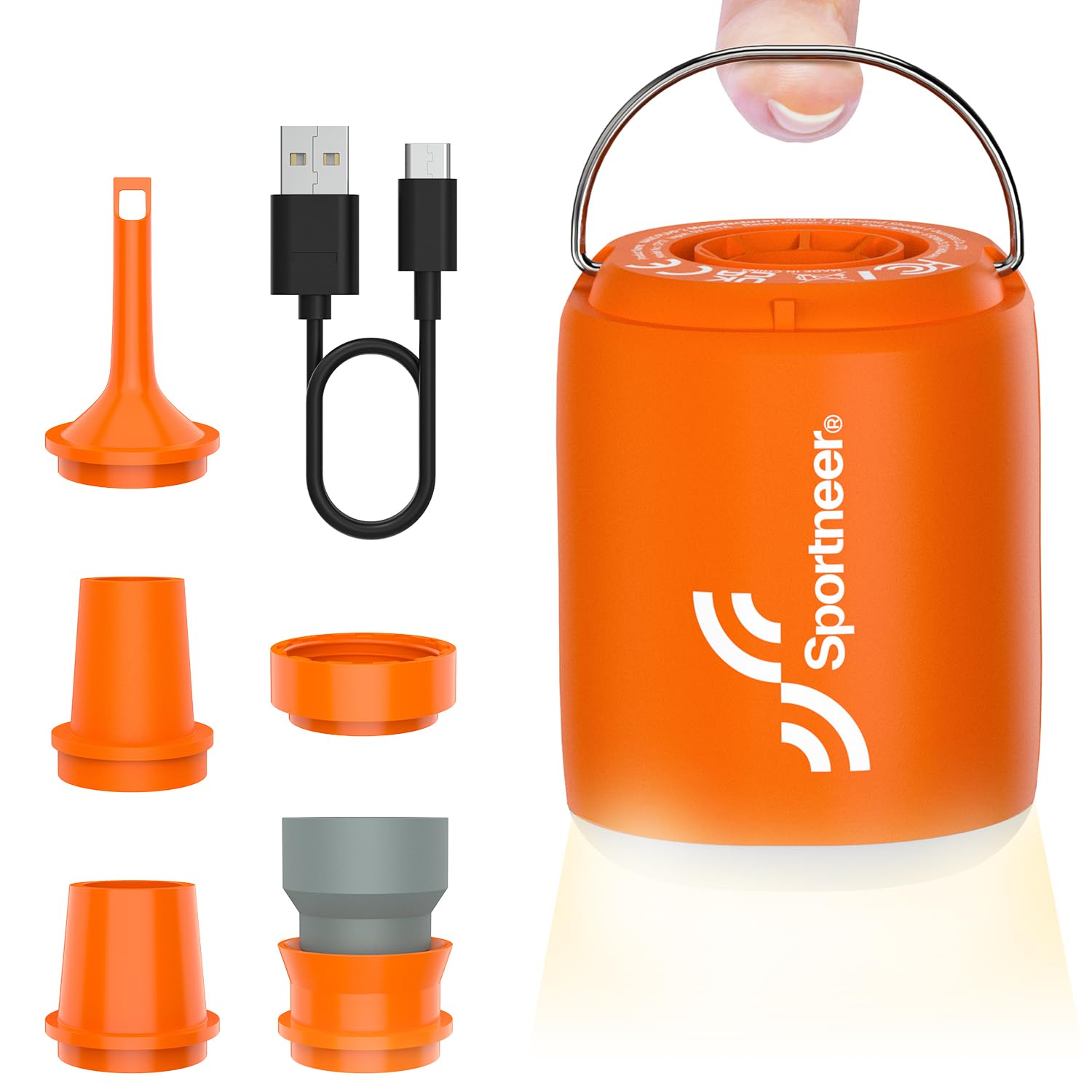 Photo 1 of Sportneer Mini Air Pump: 1600mAh Rechargeable Air Pump for Inflatables with Hook, Magnetic and Light Function, Air Mattress Pump for Pool Floats, Sleeping Pads, Swimming Ring, Vacuum Storage Bags