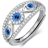 PEIMKO 925 Sterling Silver Evil Eyes Ring Vintage Turkish Enamel Blue Eye Stackable Adjustable Ring for Women Birthday Gifts