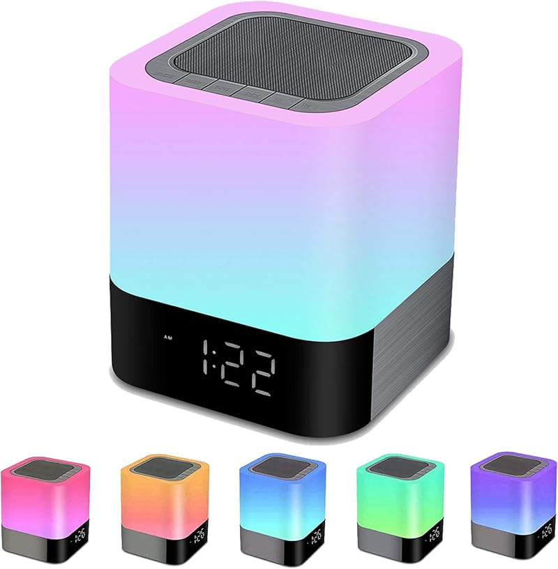 Biseoamz Bedside Lamp 5 in 1 Bluetooth Speaker Alarm Clock Night Light