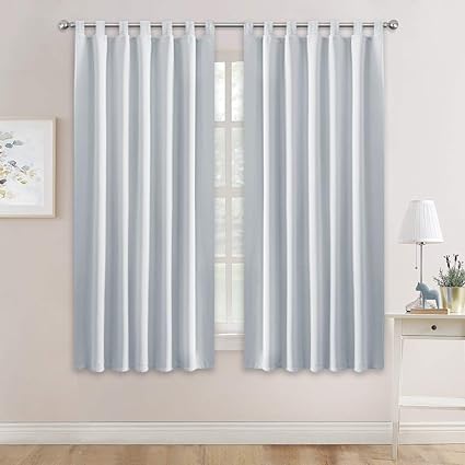 PONY DANCE Vorhänge Wohnzimmer Gardinen - Grau-weiß Vorhang Blickdicht Schlaufen Thermo Gardinen Blickdicht, 2er Set H 175 cm