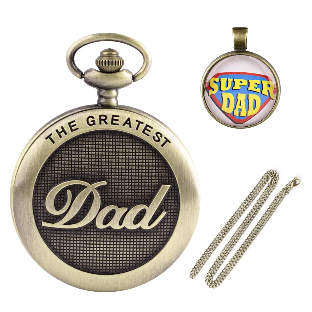 Tiong Creative Super Dad Pendant Clock Necklace Pocket Watch, Dad Quartz Pocket Watch Necklace Pendant