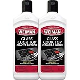Weiman Glass Cooktop Cleaner and Polish - 10 Ounce - 2 Pack - Heavy Duty Cooktop Scrubbing Pads - Shines and Protects Glass a