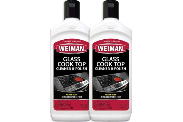 Weiman Glass Cooktop Cleaner and Polish - 10 Ounce - 2 Pack - Heavy Duty Cooktop Scrubbing Pads - Shines and Protects Glass a