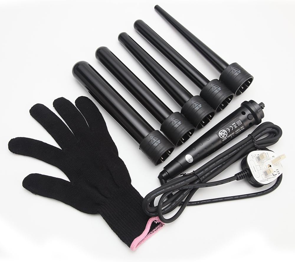 Ubor 5 in 1 Hair Curlers Ceramic Waves Curling Wand with Heat Resistant Glove UK Plug