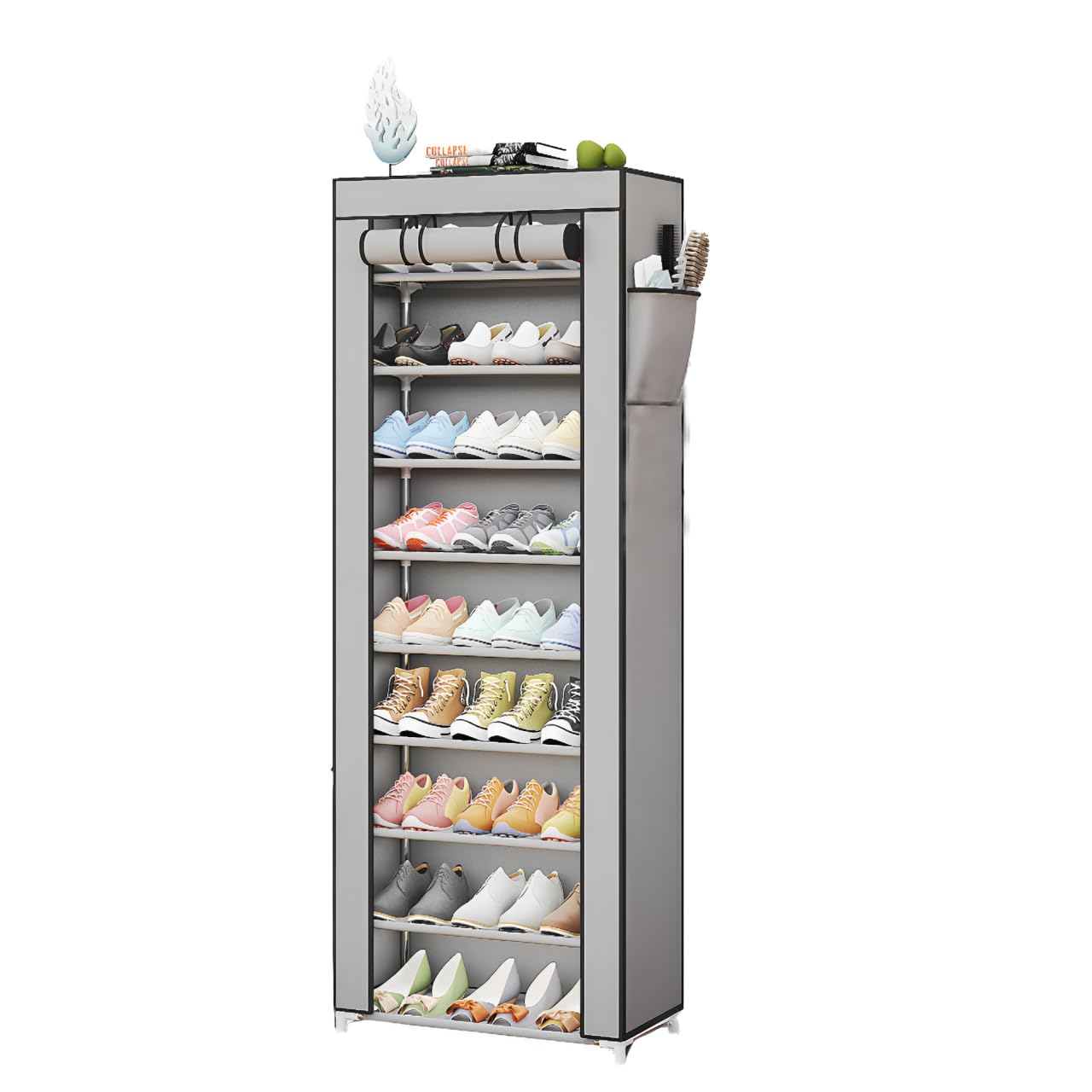 MAGIC SELECT Shoe Rack Fabric, Shoe Organizer for Entryway, Fabric Covered Shoe Rack for Hallway. 9 Levels.Sneaker Shelf. Storage for Home, Bedroom.28 Pairs of Shoes.158x58x30cm.Grey