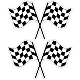 Crossed Checkered Racing Flag Car Decal Sticker, Black and White, Vinyl, 5.90 x 3.57 in, 2 Pack,#CA-052