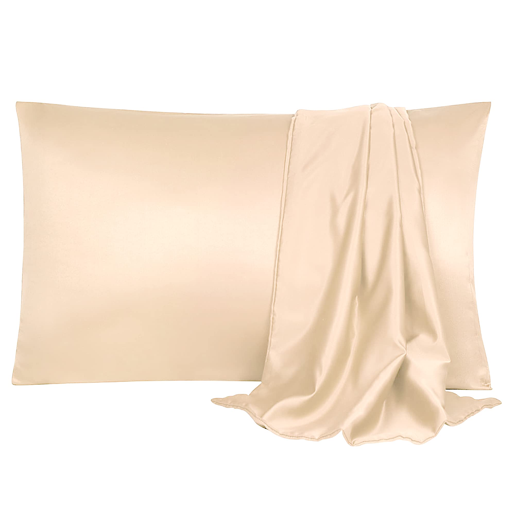 sourcing map Pillowcase Set Silk Satin Pillow Cases for Hair and Skin, Pillow Cases 2 pack with Envelope Closure Light Tan 50 x 65cm