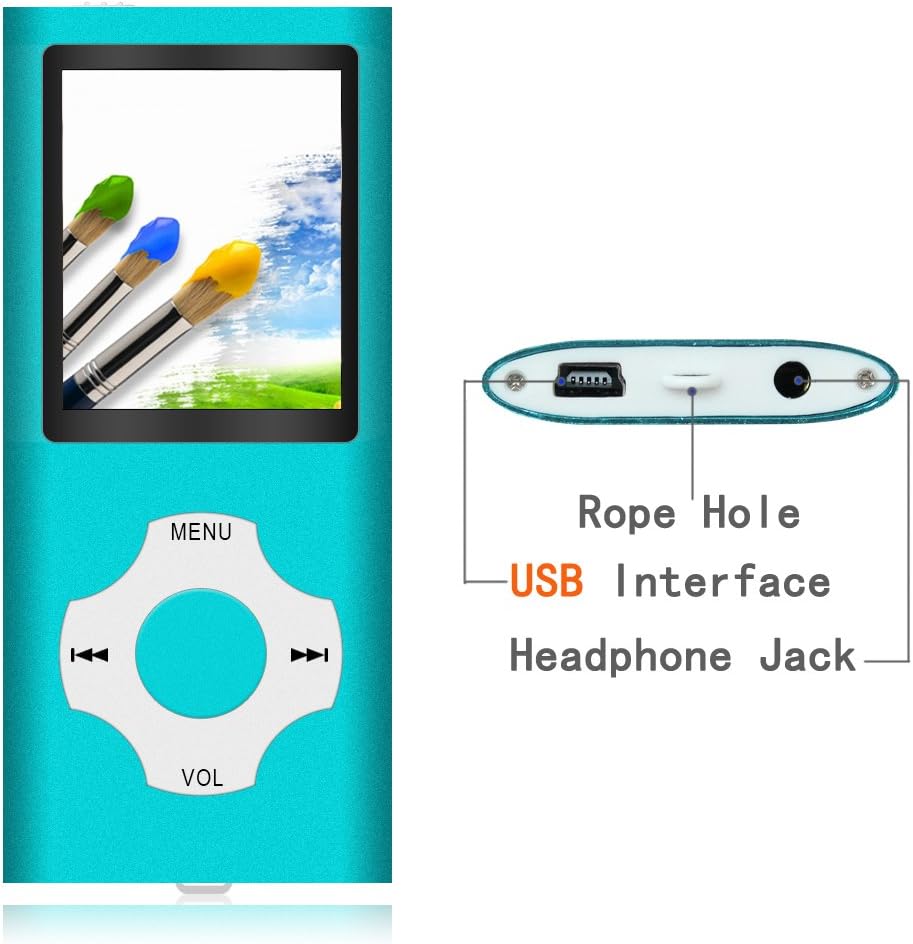 Tomameri - Portable MP3 / MP4 Player with Rhombic Button, Including a 16 GB Micro SD Card and Support Up to 64GB, Compact Music, Video Player, Photo Viewer Supported - White+Blue: Home Audio & Theater