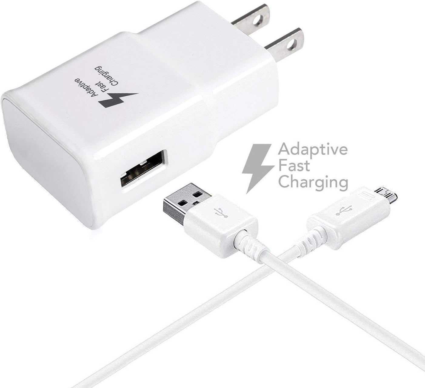 ProTVSolutions Adaptive Fast Charger Kit Compatible with Galaxy S7/S7 Edge/S6/Edge/Edge+/Note 5/4, LG G2 G3 G4 for Micro USB 2.0 Cable Kit {Wall Charger + 5FT Micro Cab} Fast Charging (White)