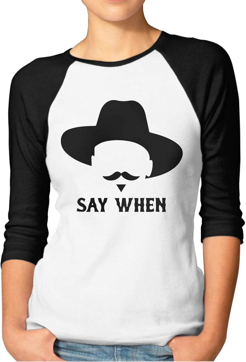Amazon.com: Women Doc Holliday Tombstone Say When 3/4 Sleeve Raglan Baseball Shirt S Black: Clothing