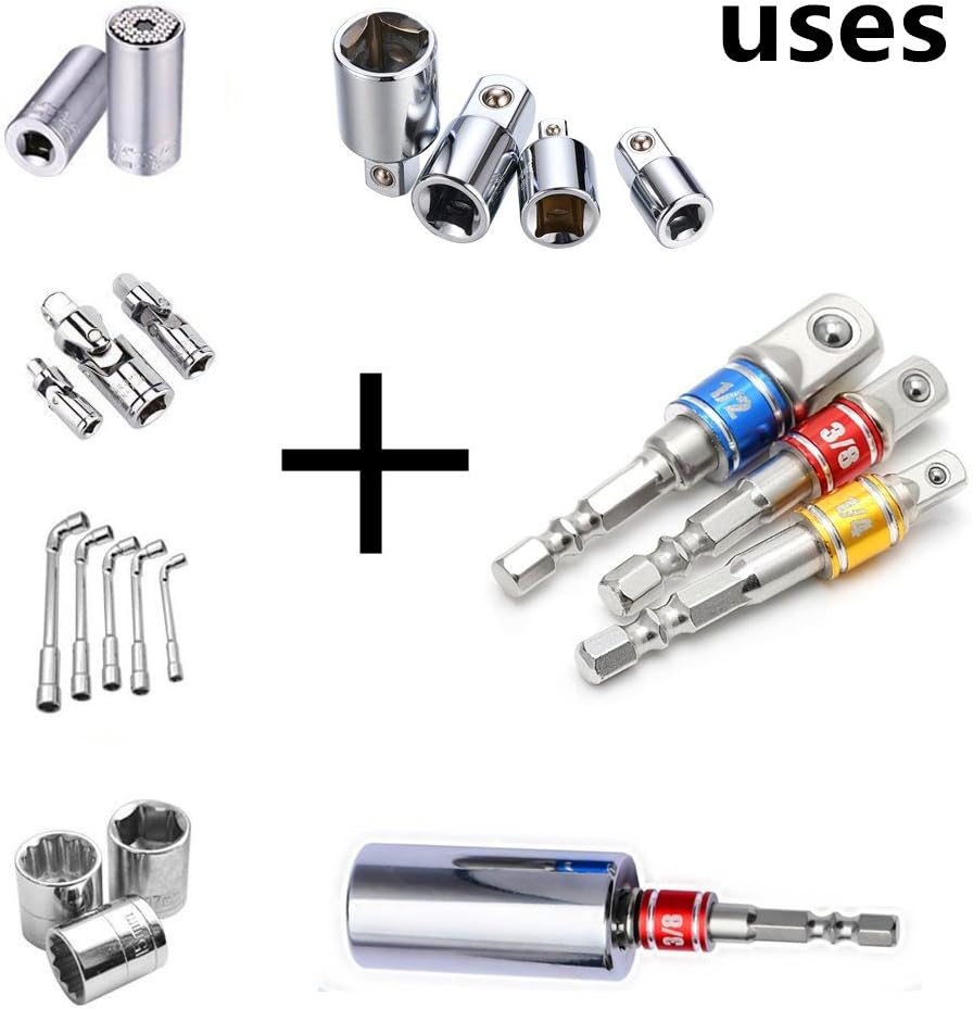 Impact Grade Socket Adapter/Extension Set Turns Power Drill Into High Speed Nut Driver,1/4-Inch Hex Shank to Drive for Adapters to Use with Drill Chucks, Sizes 1/4" 3/8" 1/2", Cr-V, 3-Piece: Home Improvement