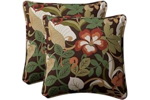 Pillow Perfect Floral Indoor/Outdoor Accent Throw Pillow, Plush Fill, Weather, and Fade Resistant, Large Throw - 18.5" x 18.5", Brown/Green Coventry, 2 Count