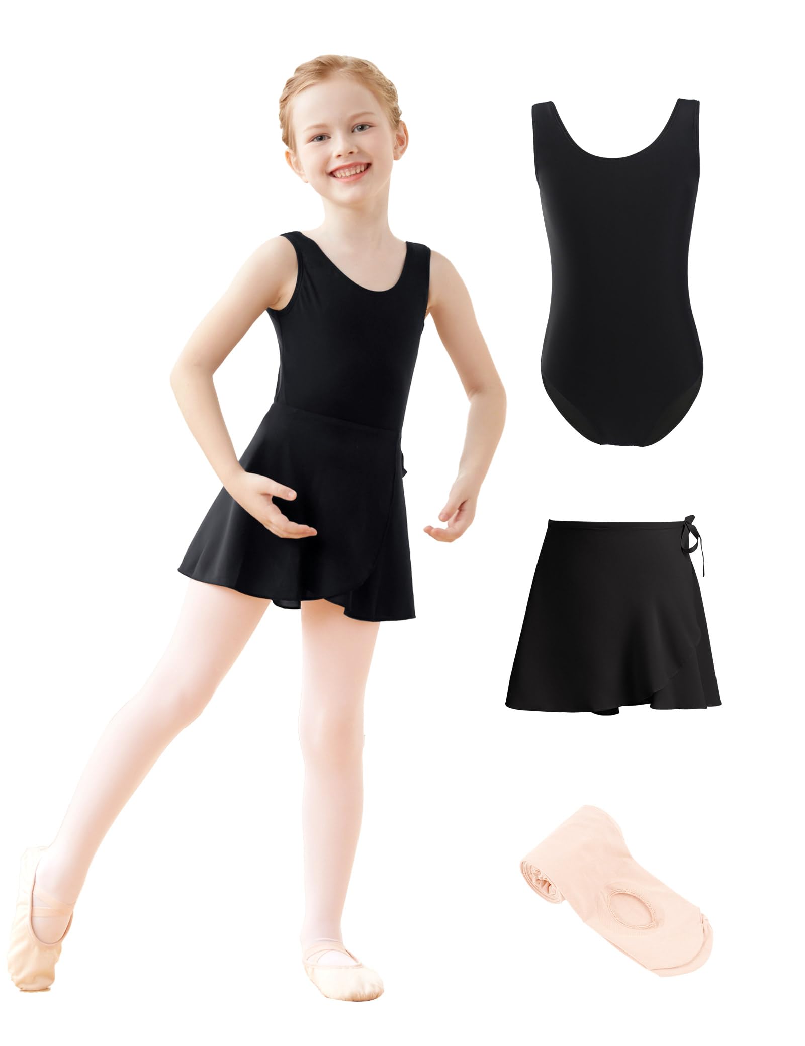 Photo 1 of Dayance Lined Vest Black Girls Ballet Leotards with Dance Tights, Ballet Skirt Dancewear for Training 3 in 1 Set