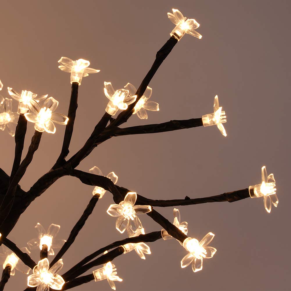 LED Cherry Blossom Light Tree - 19.6 inch Tabletop 48 LEDs Bonsai Tree Light, Black Branches Clear Flower, Perfect for Home Festival christmas Party Wedding Indoor Outdoor Decoration, Warm White
