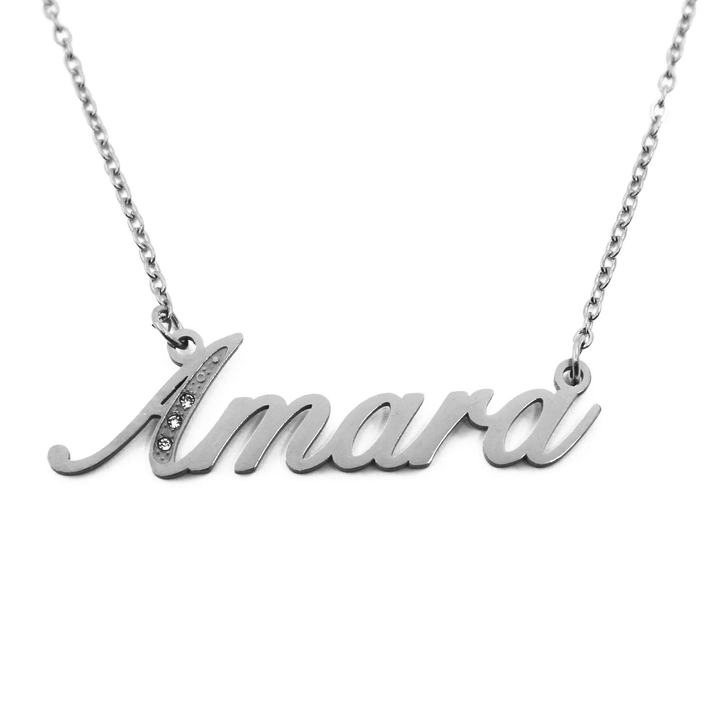 Amara Italic Personalised Name Necklace With Cubic Zirconia Silver Tone , Custom Dainty Name Pendants, Jewellery for Ladies, Girlfriend, Mother, Sister, Friends