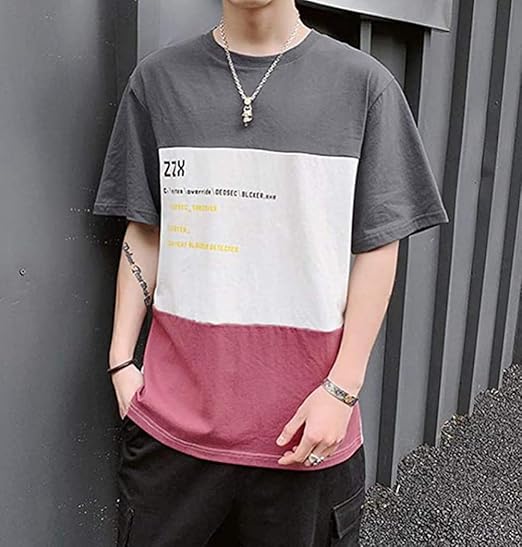 Amazon エージョン 半袖 メンズ Tシャツ ゆったり カットソー クルーネック 切り替え ティーシャツ 綿 カジュアルおしゃれ 夏 Tシャツ 大きいサイズ Tシャツ カットソー 通販