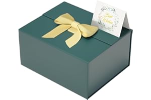 ROSTELACK Gift box with lid 9" x 7" x 4", deluxe gift box with ribbon greeting card and magnet closure, suitable for wedding, mother's day, bridesmaid gift, graduation, Christmas, holiday, birthday, etc.Green