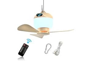 Negxi Camping Fan with Light & Remote, Portable Ceiling Fan for Tents, Canopy, Beach, RV, Car, Camper & Outdoor, Wireless Rechargeable Hanging Pop Up Tent Fans - 3 Speed Breeze & Timer