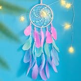 Luminous Dream Catchers for Girls, Handmade Pink Feather Native | Wall Decoration