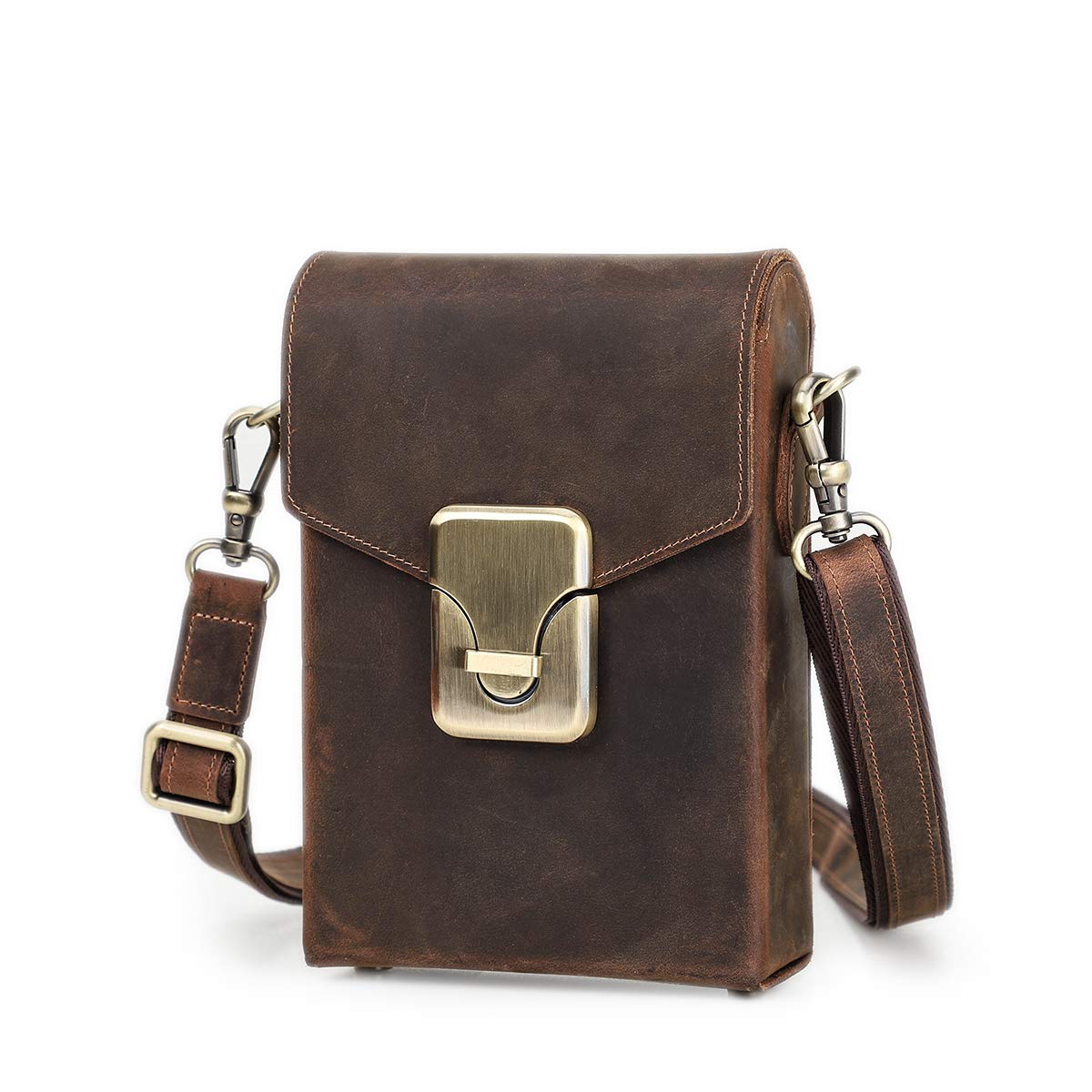 CONTACTS Genuine Leather Man Small Messenger Belt Waist Bag Purse Pouch Phone Wallet for Sports Hiking Camping Purse (Coffee3)