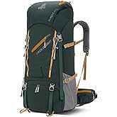Bseash 65L Waterproof Hiking Camping Backpack with Rain Cover, Outdoor Sport Travel Daypack for Climbing Touring (Dark Green)