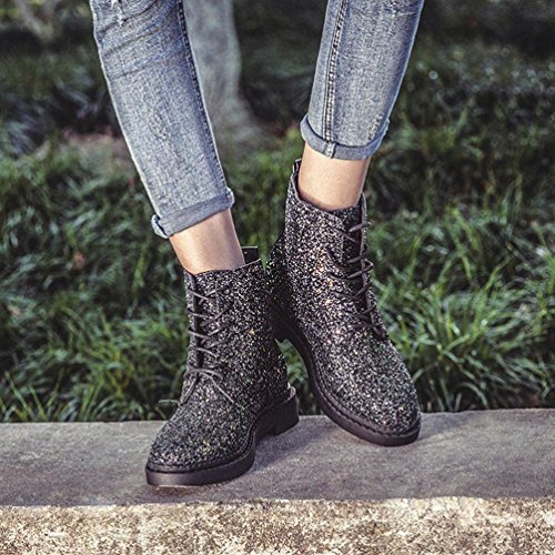 Hot Sale! Women Boots,Sunfei Women Flat Ankle Snow Motorcycle Boots Female Suede Leather Lace-Up Boot (Shine Black, 36)