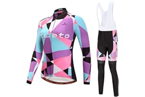 Uriah Women's Cycling Jersey and White Bib Pants Thermal Fleece Sets Long Sleeve Reflective