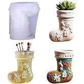 Christmas Stocking Resin Mold, Silicone Mold for Epoxy, Plaster, Concrete | Reusable easy-release silicone mold for holiday decor, makeup brush holders, pen cups, jewelry storage and small planters.