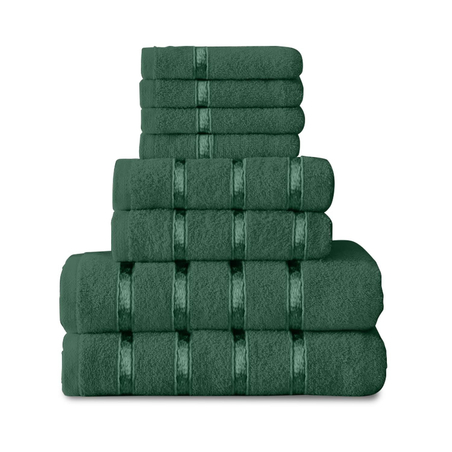 GC GAVENO CAVAILIA 8 Piece Towel Bale Set, Quick Dry Highly Absorbent Cotton Towel Sets Bathroom, Green Towels Sets 450 GSM, 4x Face Towel 2x Hand Towels 2x Bath Towels