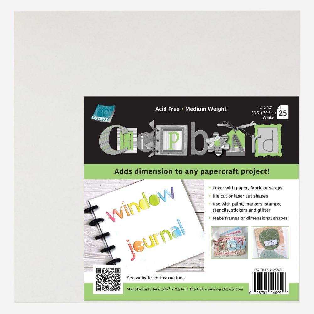 Grafix Grafix 12 x 12-inch Medium Weight Chipboard Sheets, Pack of 25, White