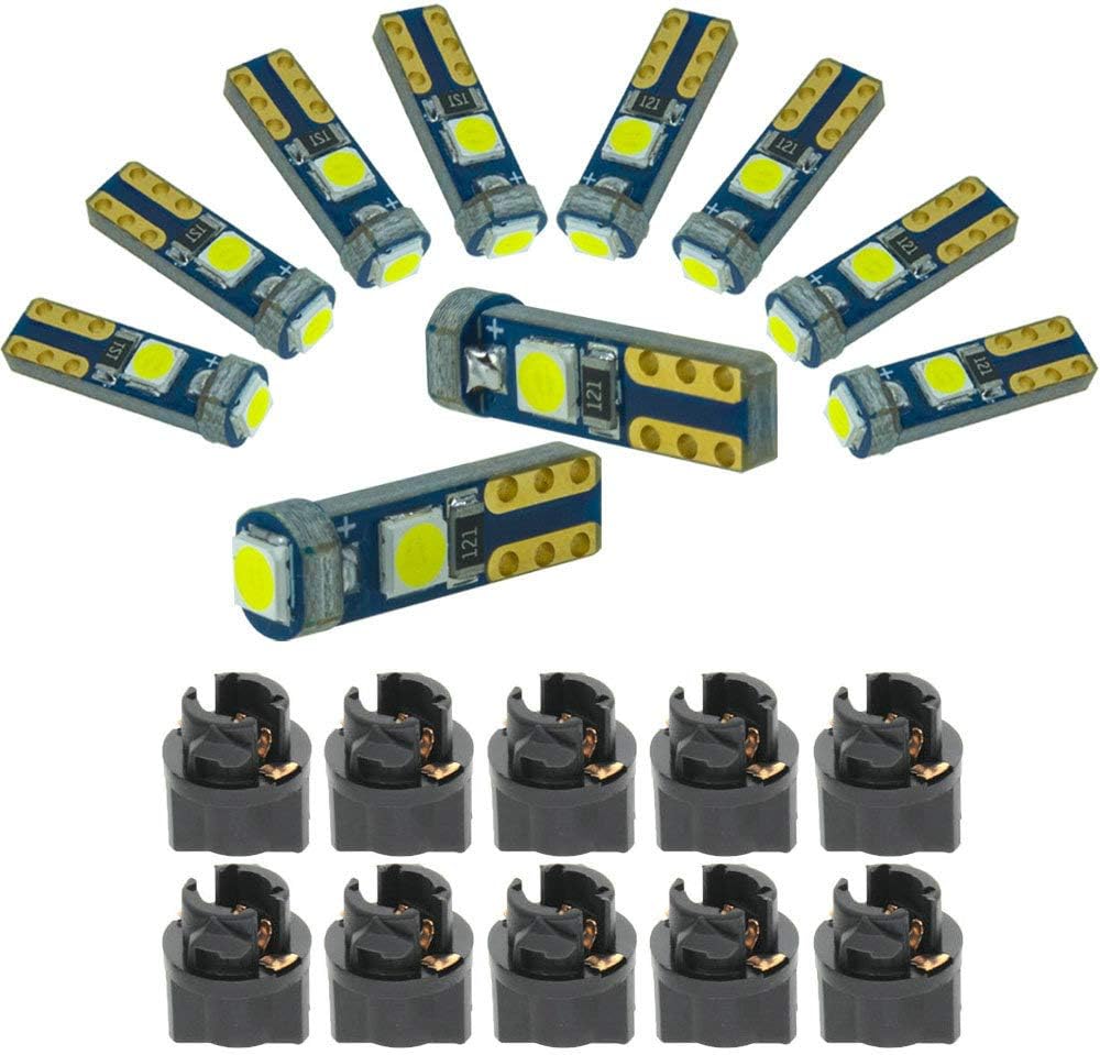 DODOFUN White T5 37 74 LED Bulb with Twist Lock Socket PC74 PC37 Dashboard Instrument Panel Gauge Cluster Light Pack of 10