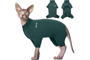 ROZKITCH Hairless Cat Clothes, Breathable Soft Jumpers for Cats Only, Full Cover Clothing with Four Legs, Warm Sweater T-Shirt Pajamas Jumpsuit Vest Cornish Rex Devon Rex Peterbald DarkGreen L