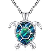 LOOVE Animal Necklace Sterling Silver Turtle/Wolf/Phoenix/Cat Necklace for Women Opal Abalone Shell Turquoise Animal Jewelry