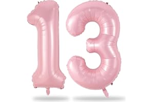 LINGQIANG Big 13th Birthday Balloons, 40 Inch Pastel Pink Number 1 & 3 Helium Foil Balloons for 13 Year Old Birthday Decor, Self Inflating Mylar 31st Birthday Balloons for Girls Anniversary Party Decorations