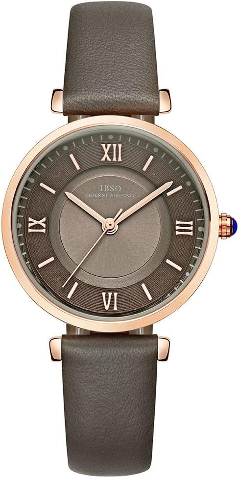 IBSO Women Fashion Simple Watch Ultra-Thin Retro Quartz Analog Leather Strap Ladies Wristwatch