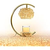 Yeuslor Gold Candle Warmer Lamp for Jar Candles with Adjustable Brightness&Timer,Handcrafted Crystal&Wooden Base, Luxurious Design,Home Decoration Electric Candle lamp(C-Shaped)