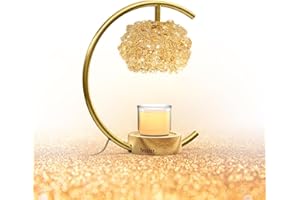 Yeuslor Gold Candle Warmer Lamp for Jar Candles with Adjustable Brightness＆Timer，Handcrafted Crystal＆Wooden Base, Luxurious Design,Home Decoration Electric Candle lamp(C-Shaped)
