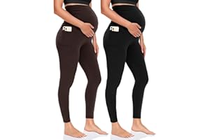 UBCUTE 2 Pack Women's Maternity Leggings with Pockets Over The Belly-High Waist Pregnancy Yoga Workout Pants Active Wear