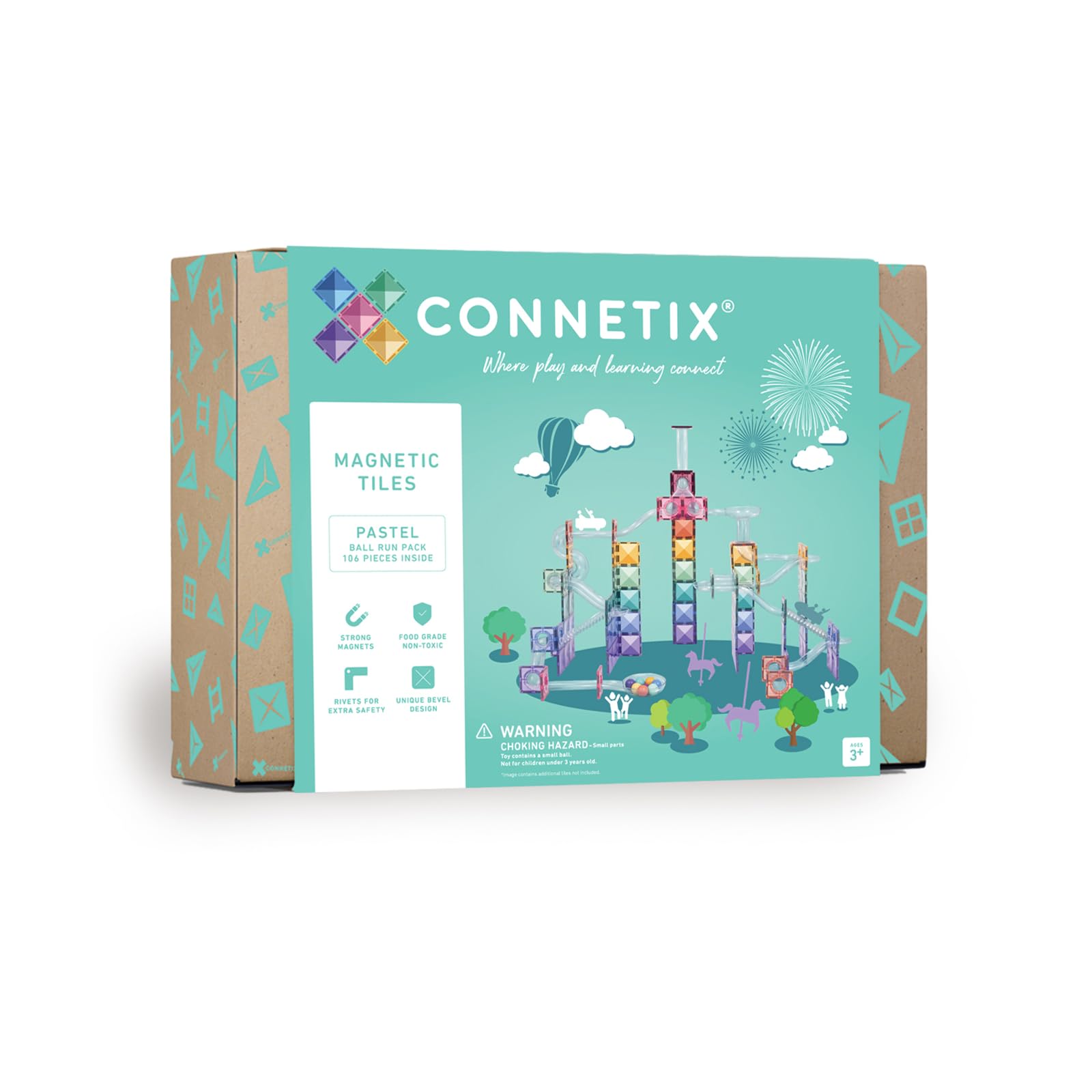 CONNETIX Magnetic Tiles Pastel Ball Run Pack, 106 Pieces