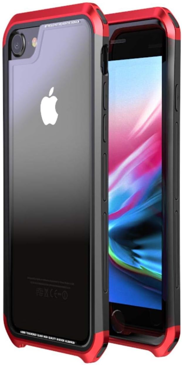 CHEETOP Aerospace Aluminum Frame + 9h Transparent Tempered Glass Back Plate, [Not Affect Wireless Charge] Slim Light Metal Case for iPhone Xs Max (Red)