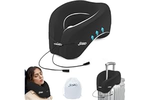 jiaao Memory Foam Travel Neck Pillow for Airplane- 360° Ergonomic Head and Neck Support for Flight, Car, Train, Bus - Soft Travel Pillow for Side & Back Sleepers with Travel Pouch（Black）