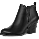 mysoft Women's Ankle Boots Stacked Chunky Heel Booties with Side Zipper | V Cut Side Elastic Panel, 3" Block Heel for Subtle