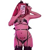 MOEFLAVOR Hell Rider Succubus Cosplay Lingerie | Sexy Kawaii Anime Bikini w/Devil Wings & Tail | Reg & Plus Size