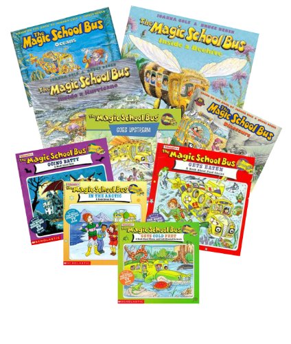 Magic School Bus Series (9) : In the Arctic; a Book About Heat; Takes a Dive, a Book About Coral Reefs; Ups and Downs, a Book About Floating & Sinking; Gets Ants in Its Pants, a Book About Ants; Inside the Human Body; Lost in the Solar System (The Magic School bus gets eaten, a book about food chains - Inside Ralphie, a book about Germs - Inside a Hurricane)