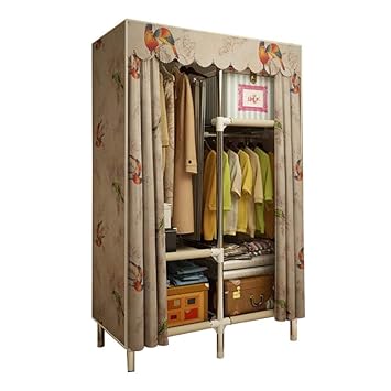 Shading Fabric Armoire Wardrobe Closet With Hanging Rod Shelves