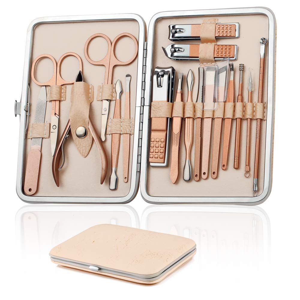 18PCS Manicure Set Nail Clippers Pedicure Kit, Professional stainless steel Manicure Grooming Kits, Nail Care Tools with Travel Case Great Gift for Men & Women : Beauty