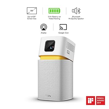 BenQ GV1 Smart, Stylish, Portable LED Projector | DLP | in-Built Battery | Wi-Fi | Hotspot | Wireless Display | Bluetooth Speaker | Unique Tilt Hinge | Auto Key Stone | 100
