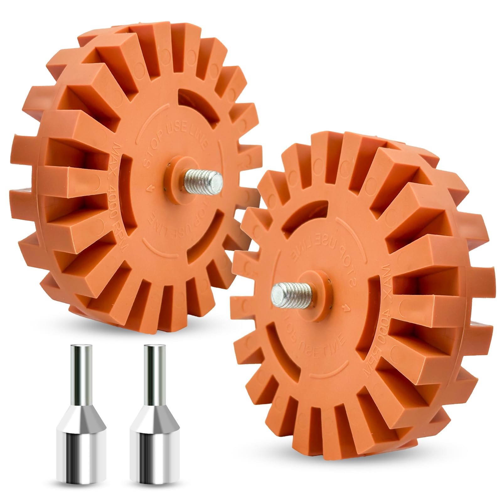 Photo 1 of 2 Packs of Sticker Remover Rubber Wheels, 4-inch Rubber Wheels with Drill bit adapters, are Cleaning Tools for Removing Decals, Tapes, and Vinyl Graphics from The Surfaces of Cars, Boats, etc.